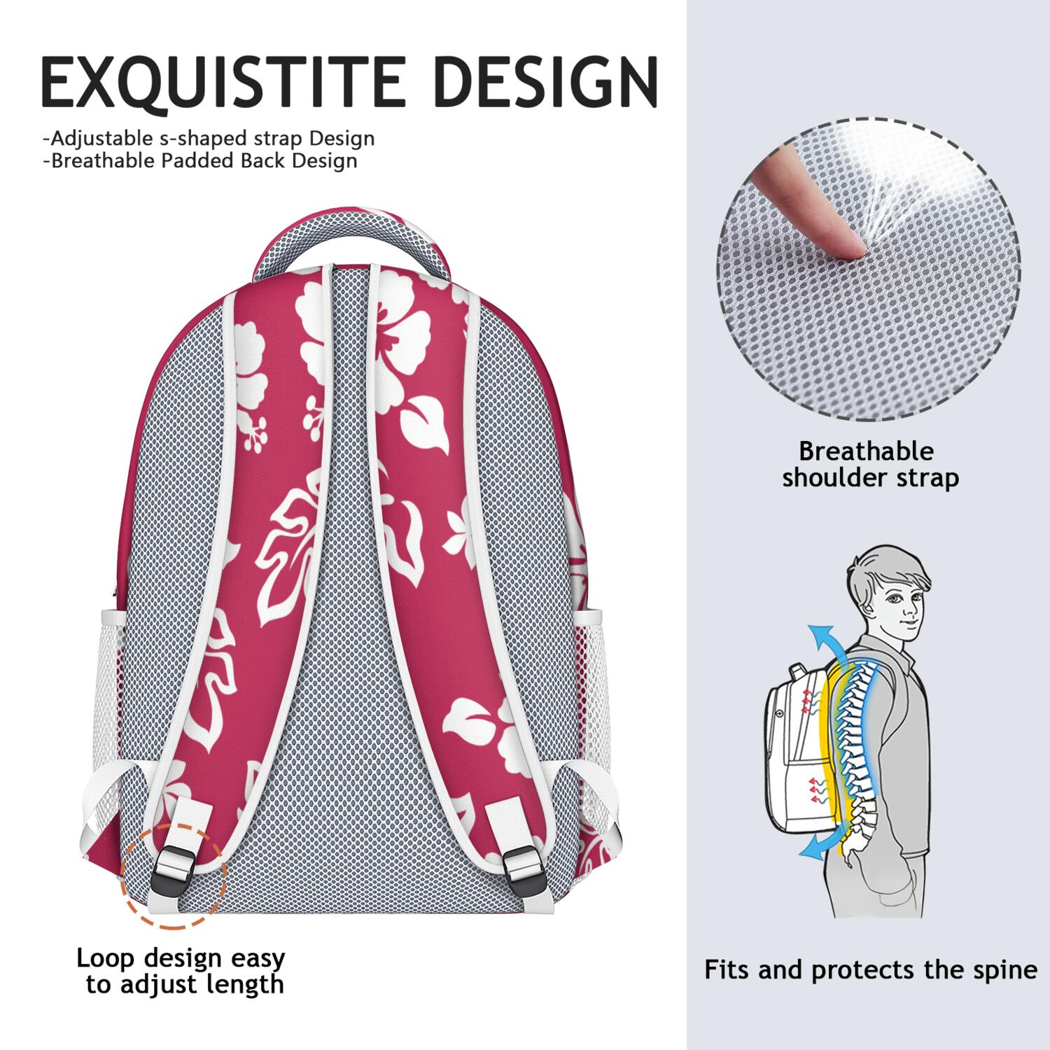 Tropical Watercolor Print School Backpack - Durable Lightweight Daypack