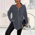 thumbnail image 2 of Enjoytime Long Sleeve Shirts for Women Solid Color Crewneck Zipper Knit Casual Tops Business Work Fashion Plus Size Blouse Dark Gray XXXL, 2 of 6