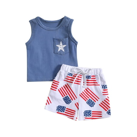 

Baby Boy Clothes 4th of july Outfits Sleeveless Tank Tops+American Flag Print Shorts Set Summer Clothing