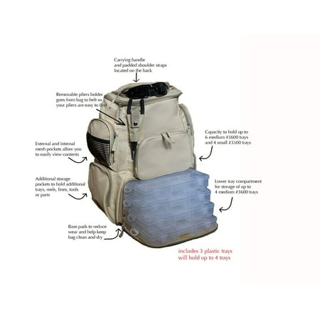 Ht Ice Fishing Gear - Fishing Backpack Tackle w/ 3 Trays Multiple Pouches Storage Water resistant Tactical Pure Power Gear