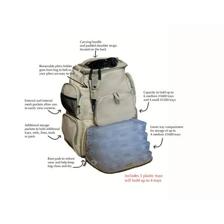 Fishing Backpack Tackle w/ 3 Trays Multiple Pouches Storage Water resistant Tactical Pure Power