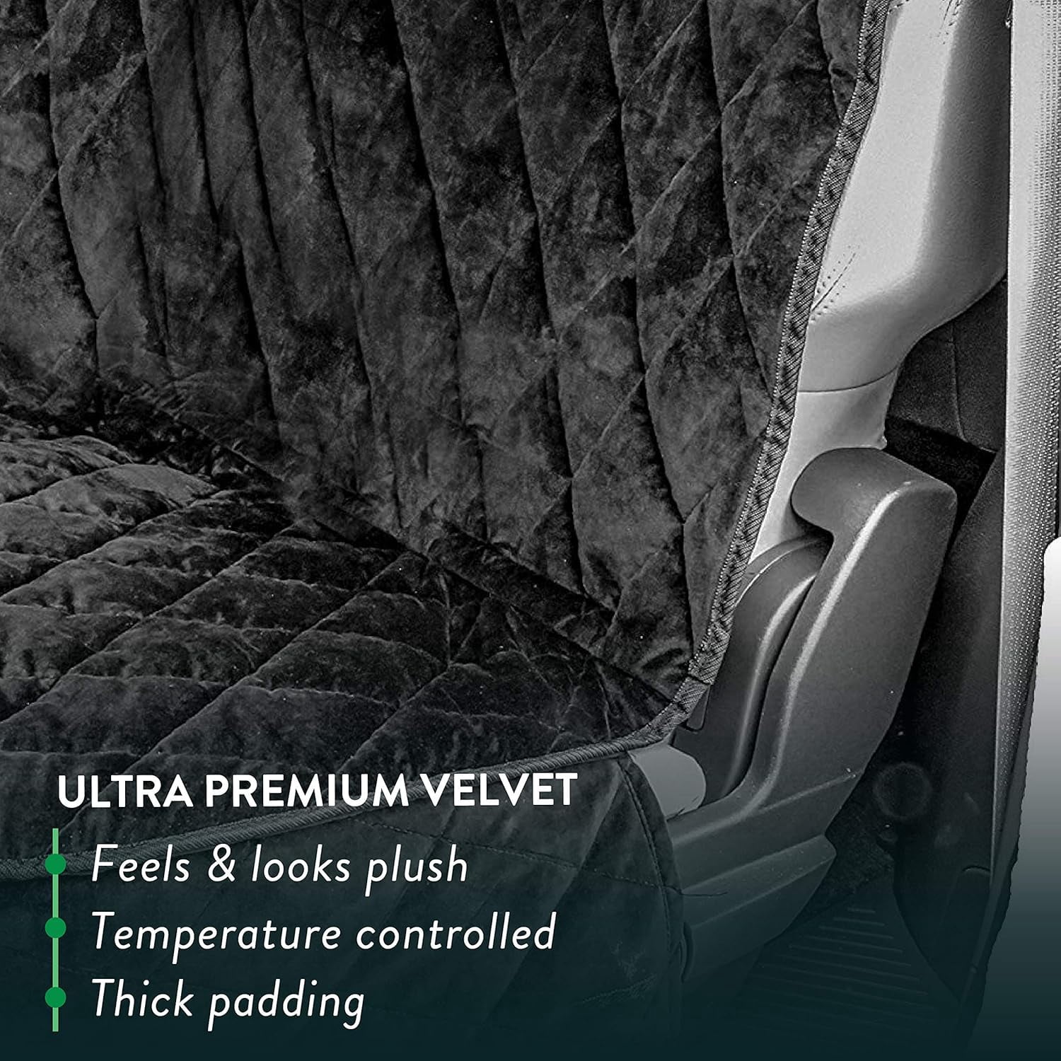 Plush Paws Products Velvet Rear Car Seat Protector w/o Hammock | Washable & Waterproof Back Seat Dog Cover for Car, Truck, & SUV | Nonslip, Tear Resistant Pet Seat Cover | Regular Charcoal