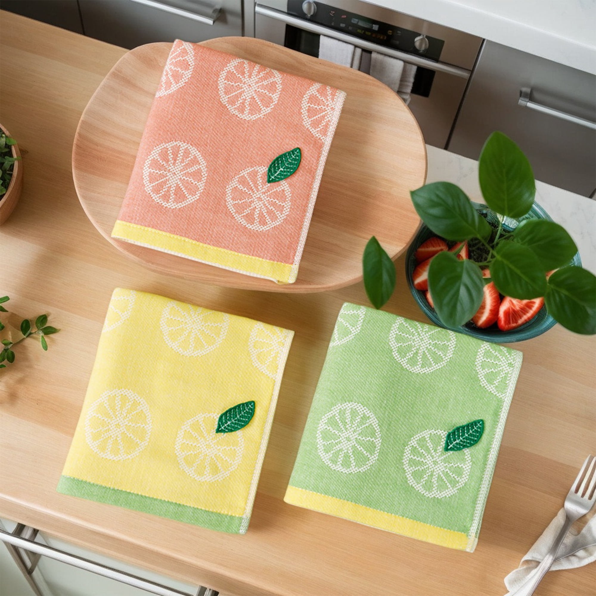 REGALWOVEN Lemon Fruit Pattern Hand Towels for Bathroom, Soft Absorbent Cotton Towel, 13 x 29 Inch Decorative Hand Towel Set Pink 4-Piece