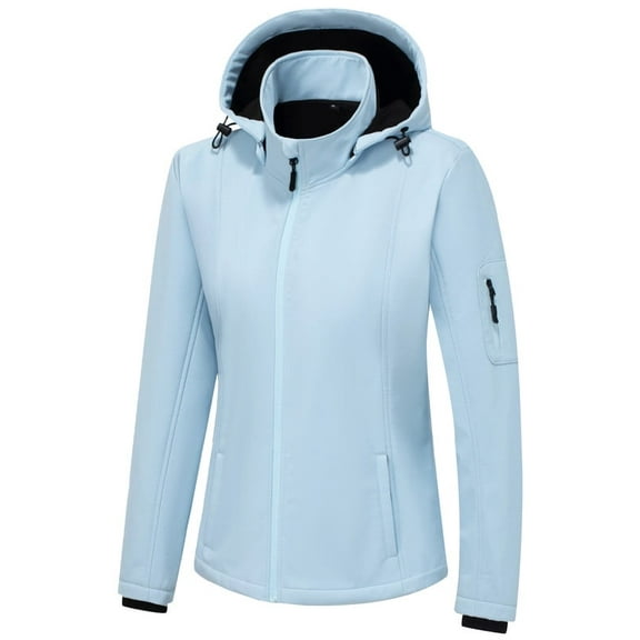 KVE Women's Softshell Jacket Light Hooded Windproof Coat Insulated Windbreaker for Outdoor Hiking Light Blue X-Large