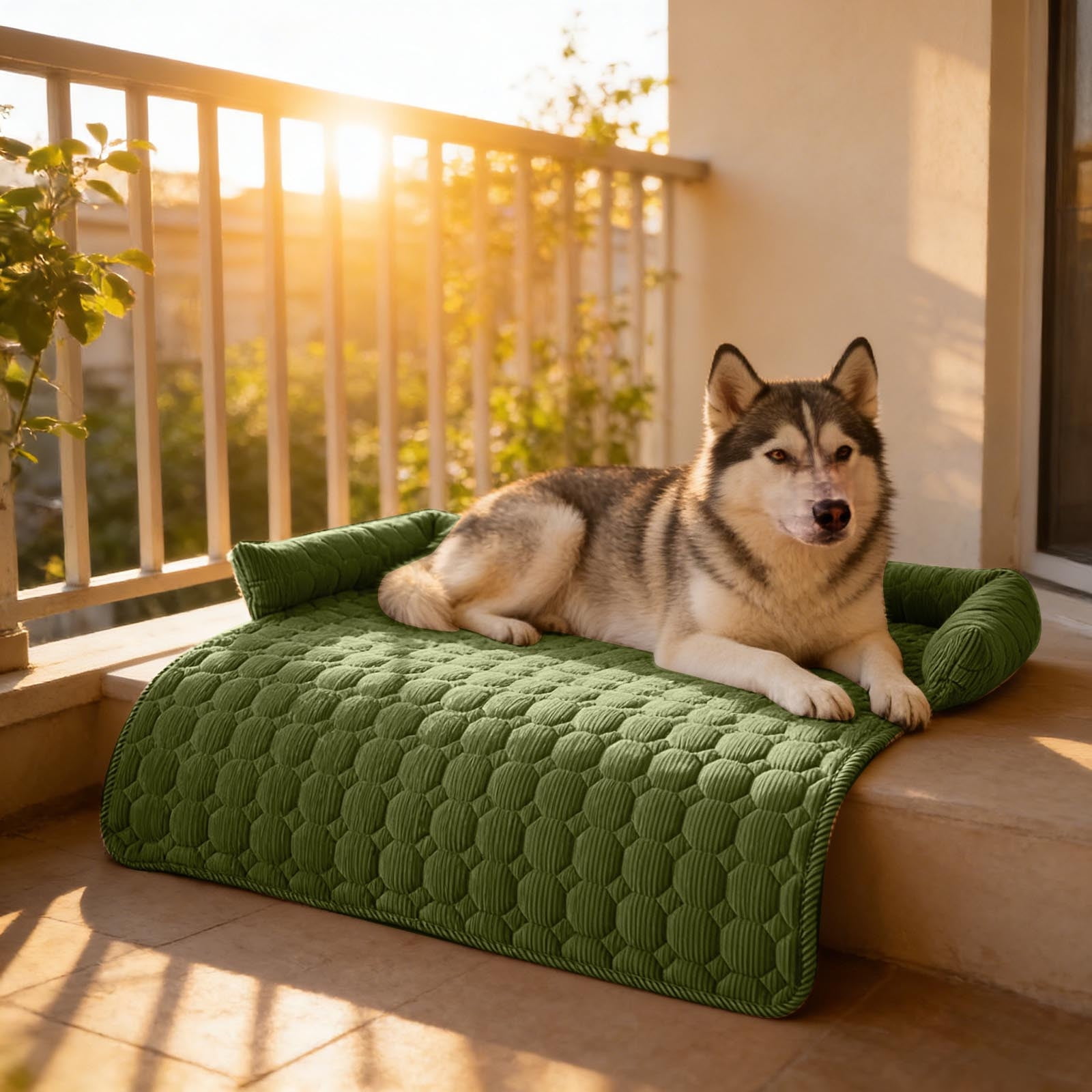Funny Fuzzy Dog Bed & Sofa Protector - Reversible Plush Pet Couch Cover with Bolster, Calming Fluffy Mat for Dogs and Cats, Washable Furniture Guard