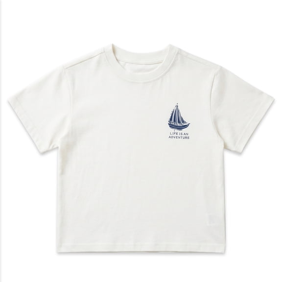 NIPAXO Boys T-Shirt Sailboat Print Cotton Blend Short Sleeve Nautical Graphic Tee for Boys, White, Sizes 4-5Y