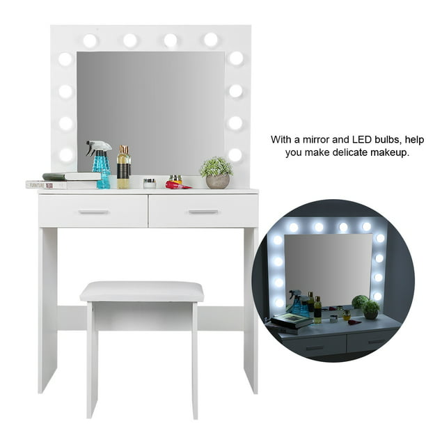 Ebtools Vanity Makeup Table With, White Vanity Set Mirror With Lights
