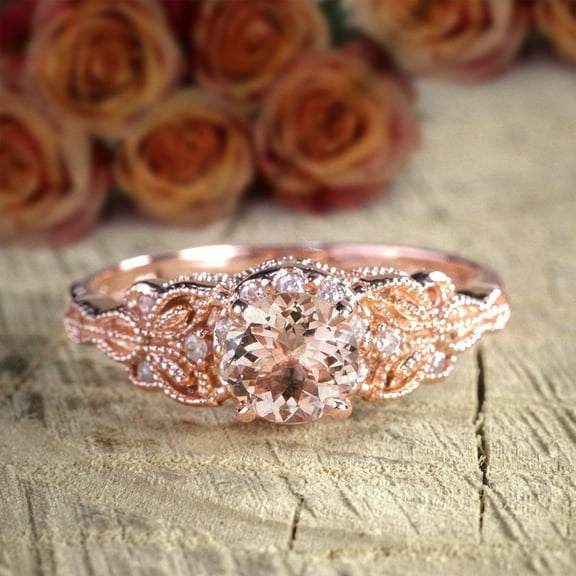 6mm Round Cut 2 Carat Peach Pink Morganite Diamond Moissanite Engagement Ring Jewelry with 18k Gold Plating