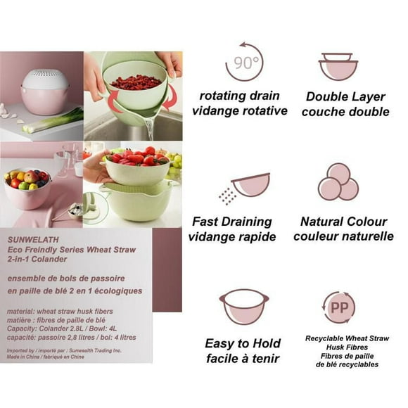 Sunwealth Eco Friendly 4.7L Multi-purpose Colander and Bowl Set, Ideal for picnic,straining, mixing, keep bugs away