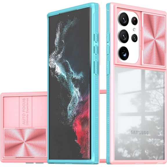 Compatible with Galaxy S23 Ultra Clear Case with Sliding Camera Lens Cover, Built-in Screen Protector Soft TPU Bumper Case Transparent Acrylic Back Heavy Duty Shockproof Durable Phone Case