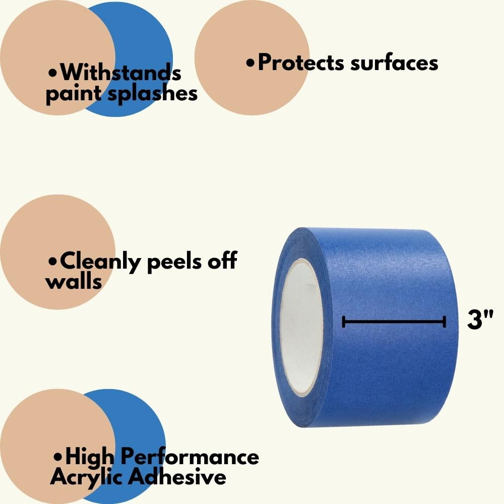 SSBM 5.5 Mil - Painters Masking Adhesive Tape Withstands Paint Splashes, Protect Surfaces, High Performance Acrylic Adhesive, Blue, 3" x 60 Yards, 4 Rolls