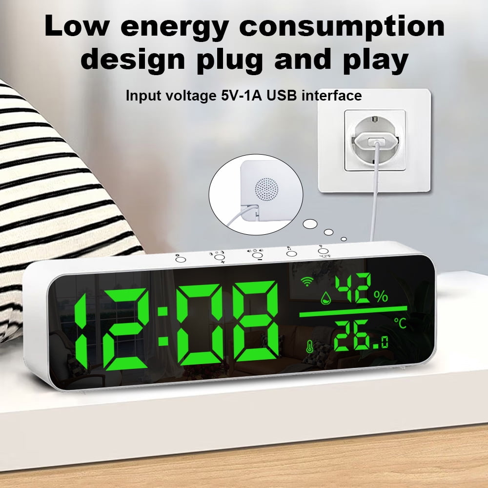 WiFi Digital Clock with Temperature and Humidity Sensor APP Smart Alarm Clock LED Time Display Real-time Monitoring Temp Humidity for Living Room Office Bedroom Decor Indoor Thermometer