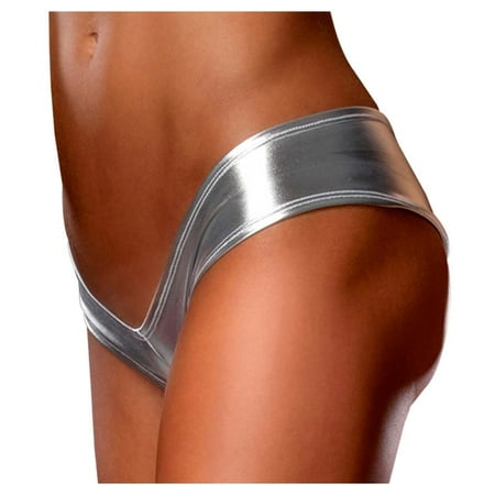 WELOIJEVBE Faux Leather Low Rise Sexy Lingerie For Women Valentines Day Smoothing Exotic Underwear Panties