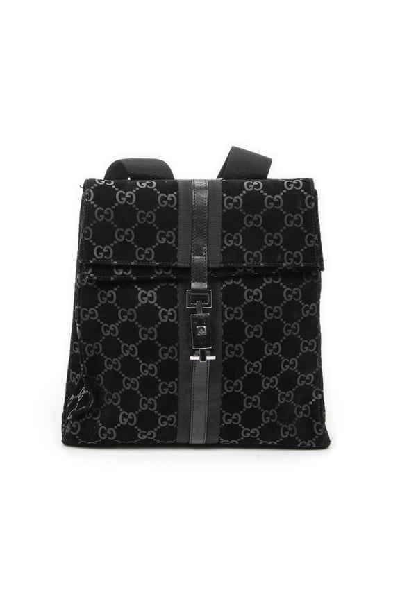 Pre-Owned Gucci Black Small Jackie Backpack Backpack Monogrammed Suede Leather