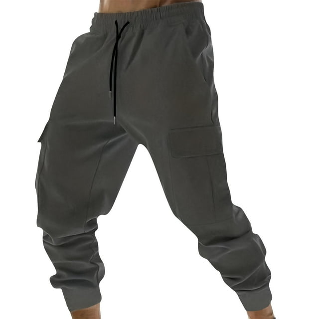 EGNMCR Men's Lightweight Pants, Cargo Pants Men, Linen Pants Men Men's Drawstring Elastic Waist And Fleece Solid Color Pocket Hoodie Binding Leg Pants Loose Tracksuit Pants Men Pants