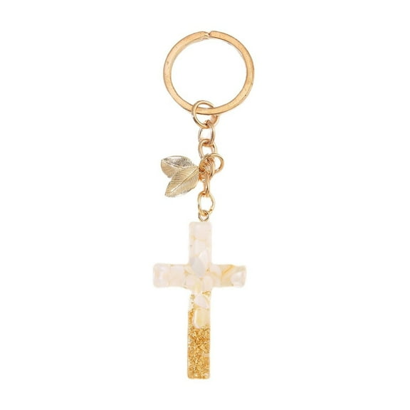 Gierzijia Gold Foil Stone Cross Keychain, Color Resin Crosses Keyring, Key Ring Accessories Bag Charms