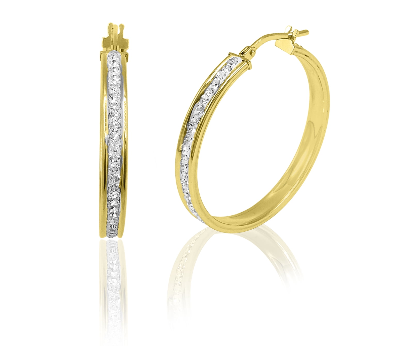 Brilliance Fine Jewelry 14K Gold Plated Sterling Silver Crystal Classic Round Hoop Women's Earring