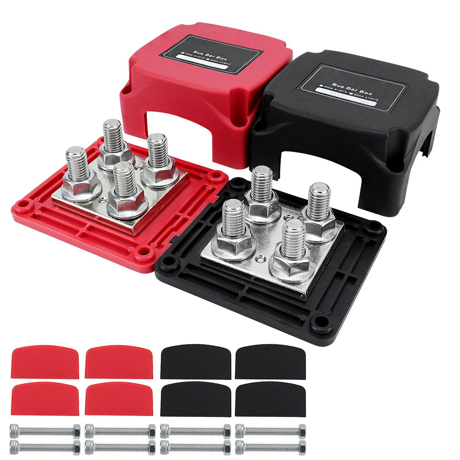 funtasica Power Distribution Terminal Block 400A Bus Bar for Car Solar Wiring Red and Black