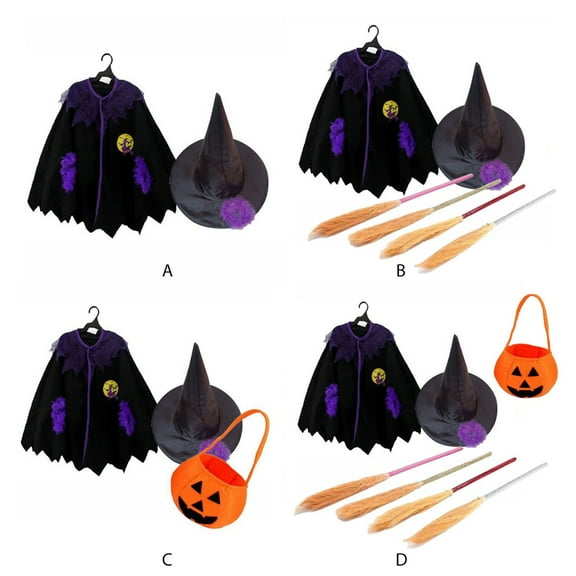 Usaibhir Witch Cloak Black Cloak Costume Kids Hooded Cloak Halloween Performance Costumes Spooky Trick or Treating Cosplay Poncho 2-15 Years