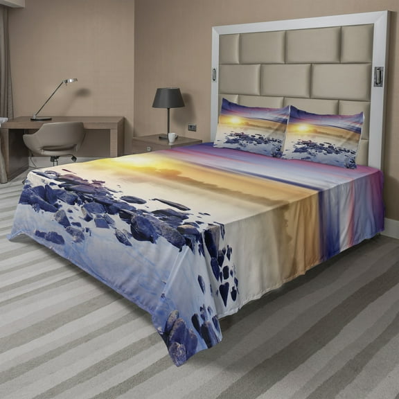 Ambesonne Universe Fitted & Top Sheet Set with Shams, Magic Aurora Borealis, Multicolor