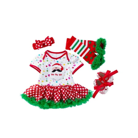 

Avamo Infant 4Pcs Sets Short Sleeve Dress Set Christmas Outfits Xmas Lace Mesh Playsuit Casual Crew Neck Bodysuit Green White 73cm (6-12M)