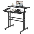 thumbnail image 3 of DlandHome Adjustable Rolling Desk Standing Desk, Sit-Stand Desk Cart Mobile Computer Desk Stand Up Desk Office Desk Riser Standing Table Workstation Mobile Desk, Oak, 3 of 4
