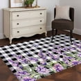 thumbnail image 3 of Lavender Floral Area Rugs 2.7'x5', Washable Small Throw Rugs for Kitchen Bedroom, Purple Flowers Butterfly Black Gray Plaid Indoor Outdoor Rug Non-Slip Low Pile Carpet Runner Reversible Floor Mats, 3 of 8