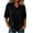 Black, variant on Women's Notch Neck Blouse 3/4 Blouson Sleeve Solid Color Ruched Front Button Down Loose Fit Classic Style Casual Elegant Top