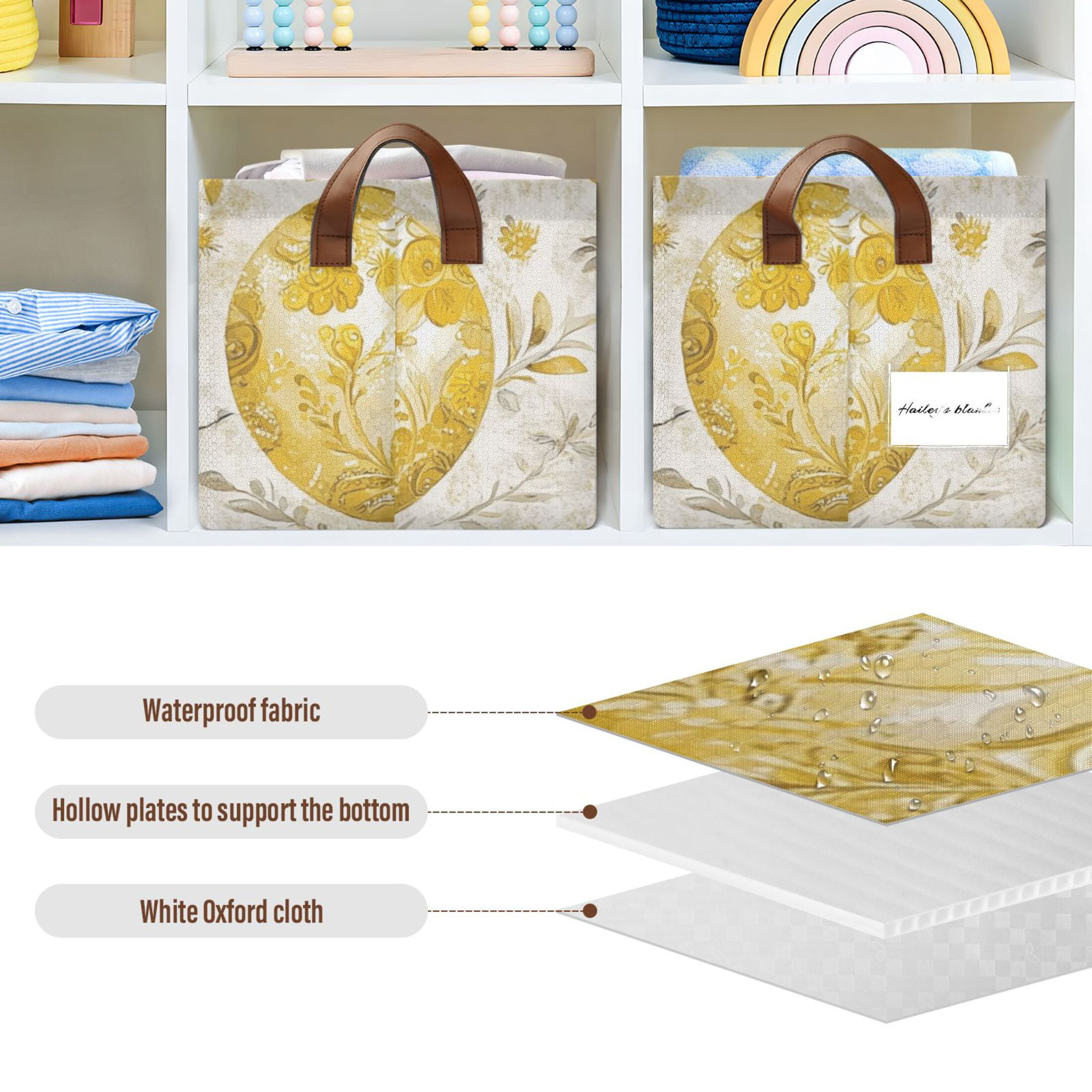 Gold Easter Eggs Foldable Storage Large Fabric Storage Baskets Organizer Storage Bins with Handles for Shelves