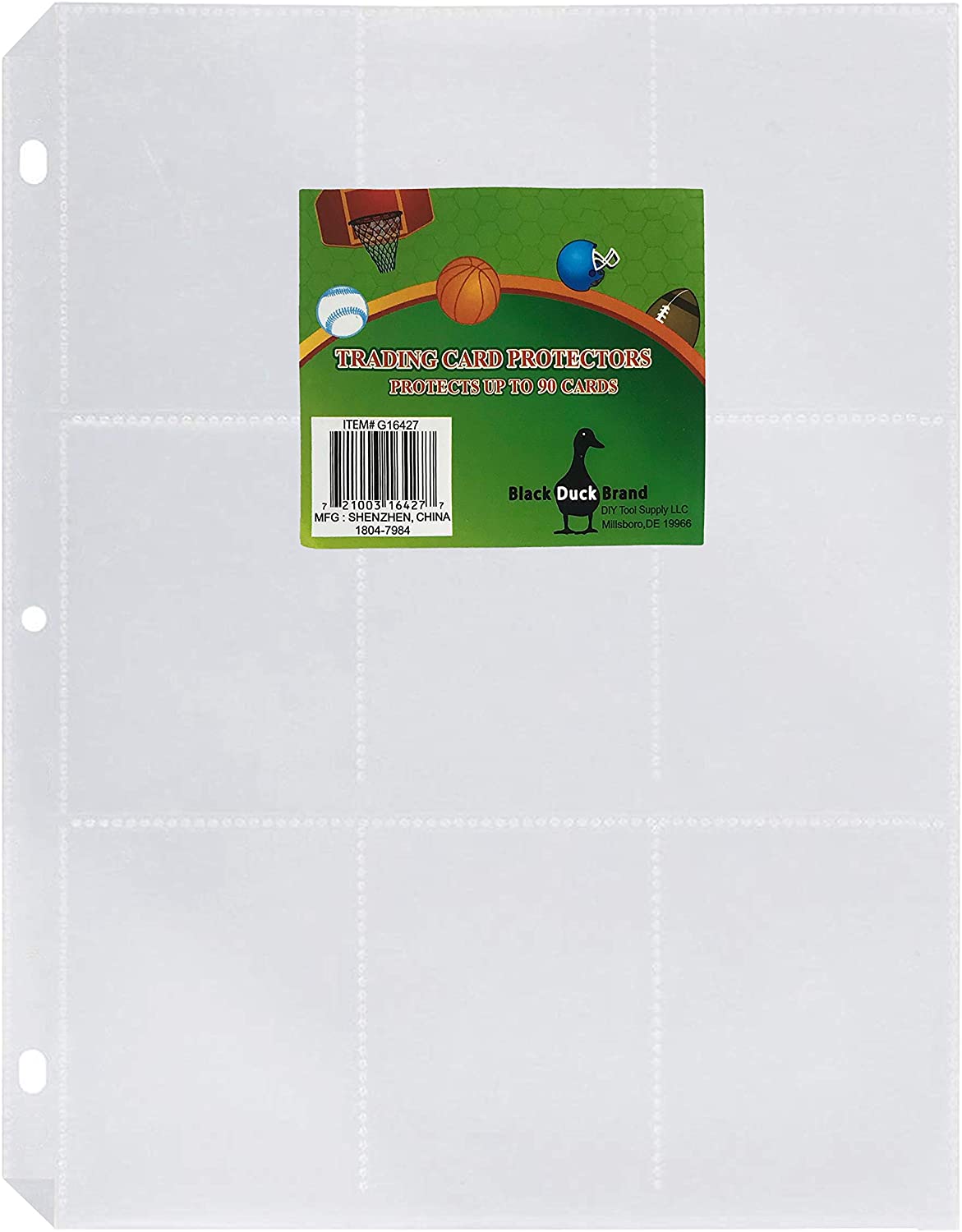 Black Duck Brand Trading Card Protector Sheets - 9 Pocket X 50 Plastic  Pages Holds 450 Cards (3-Ring Binder Compatible) 