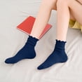 thumbnail image 2 of Yuanlong Womens Crew Socks Scalloped Elegant Ribbed Stockings Solid Color Daily Classic Hosiery, 2 of 4