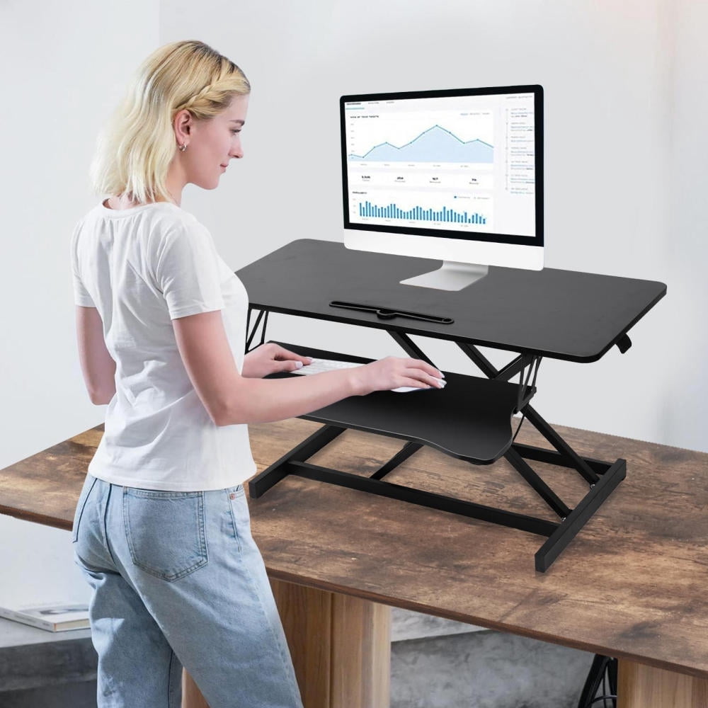 37" Desk Converter Height Adjustable Sit Stand Desk Riser with Keyboard Tray Desktop Standing Desks for Two Monitors Sit to Stand up Computer Workstation for Home Offices Holds 37 Lbs,Black