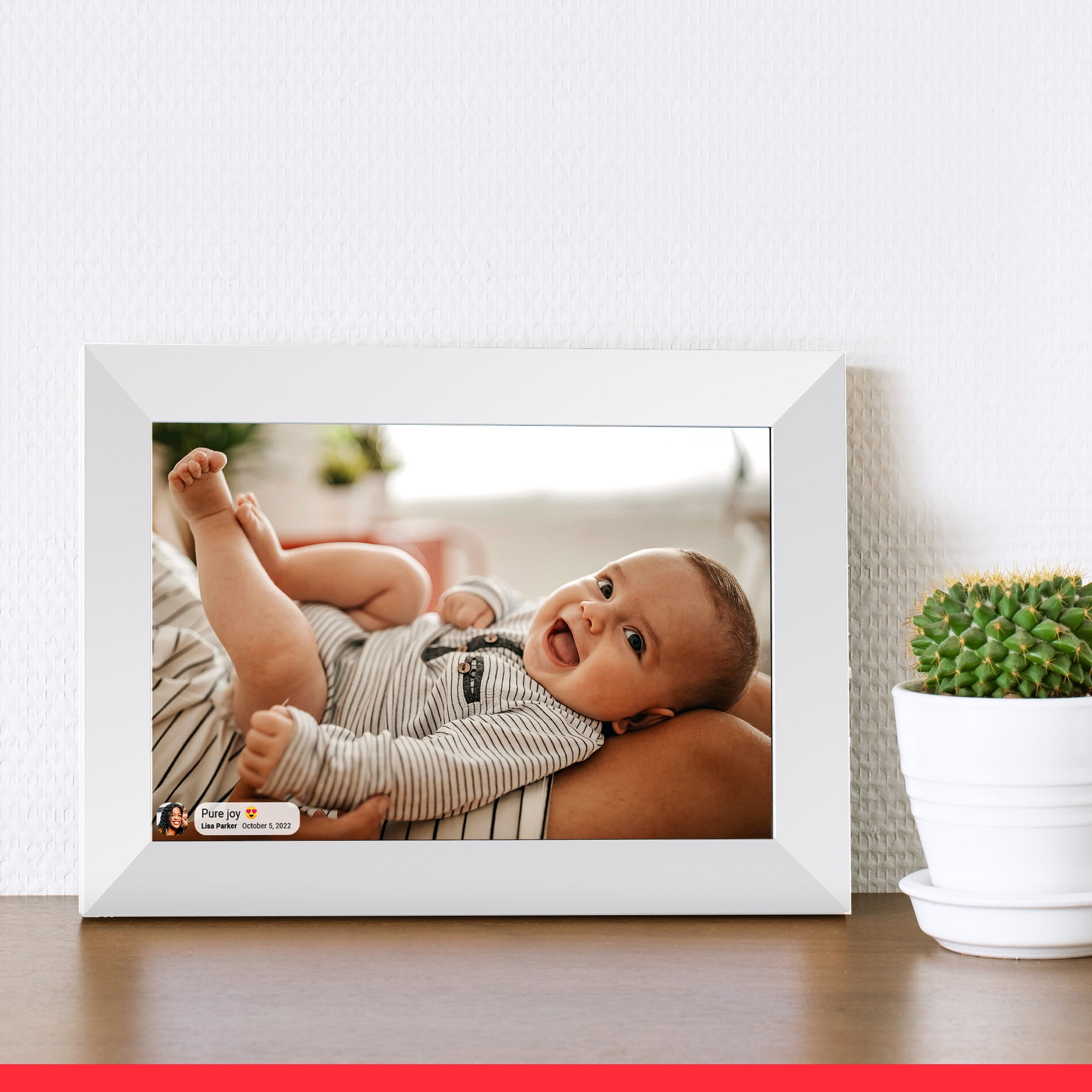 onn 10” Wi-Fi Digital Picture Frame | Send Photos & Videos Instantly via the Free Frameo App, 100147212, White