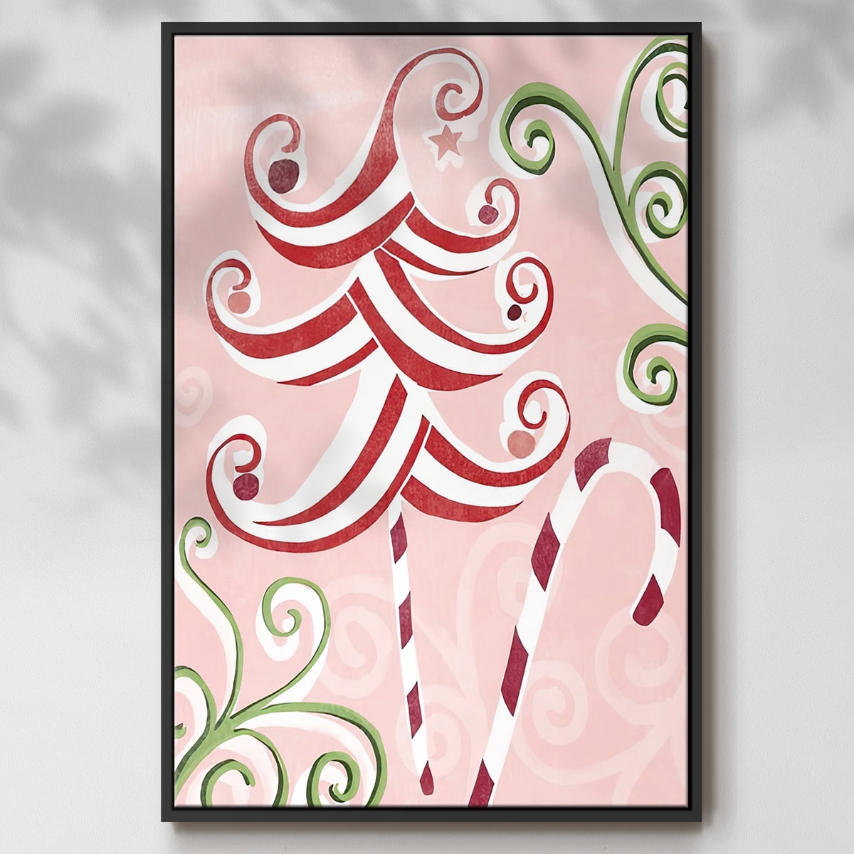 Candy Cane Holiday I - Framed Gallery Wrapped Holiday Canvas - 27 x 41 - Black Frame