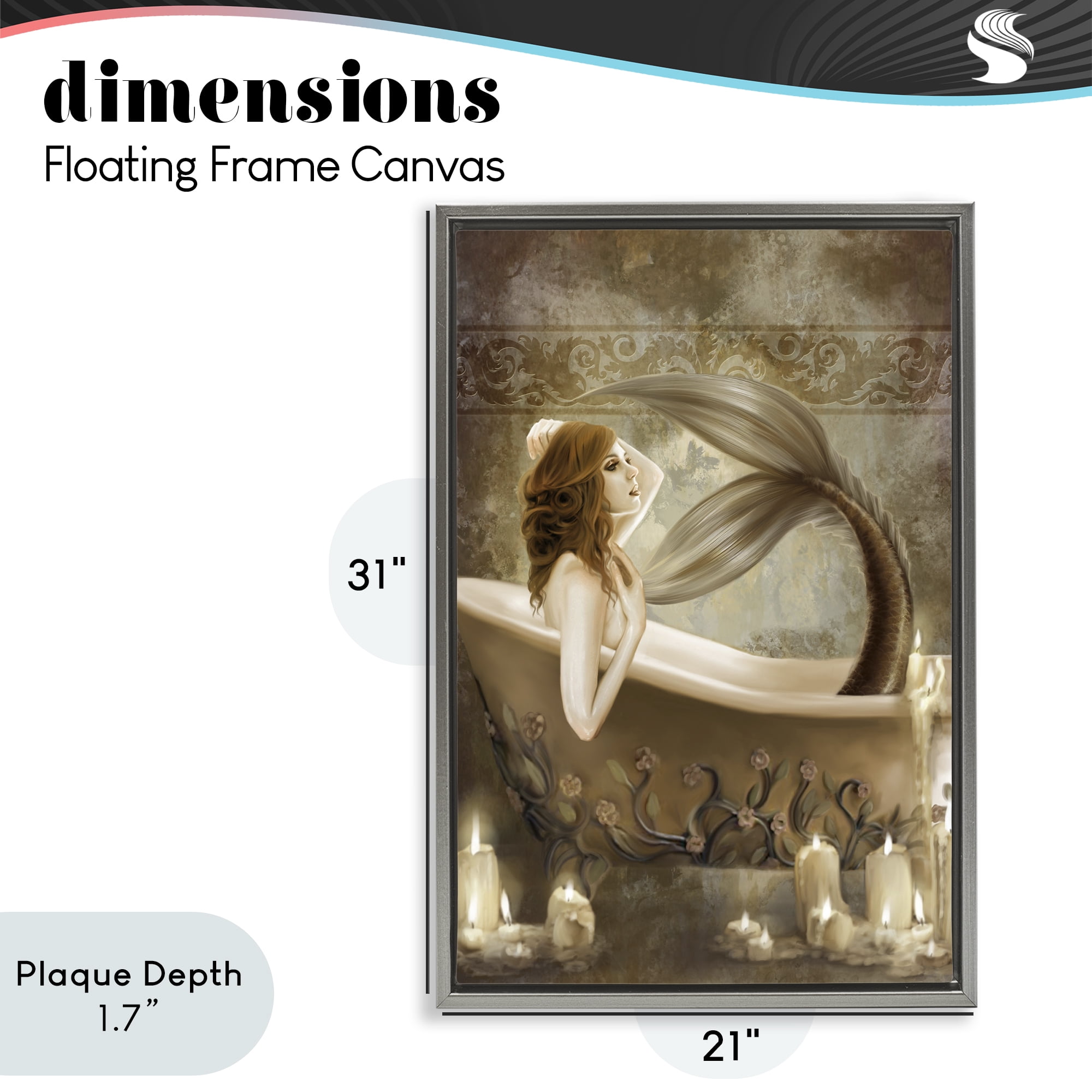 Stupell Industries Sepia Bath Time Mermaid Gray Framed Floater Canvas Wall Art, design by Selina Fenech