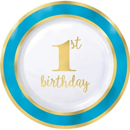 1st Birthday 'Blue and Gold' Small Plastic Plates (10ct)