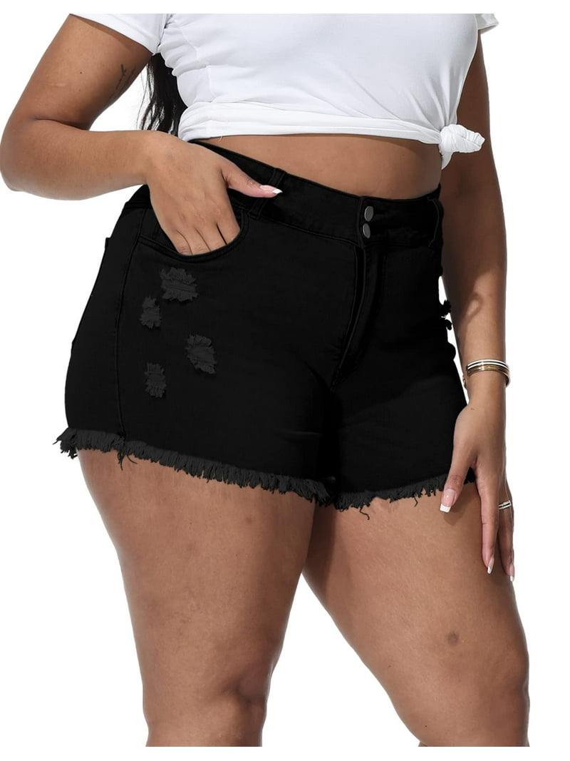 Gocolloa Women Plus Size Jean Shorts Sexy Stretchy High Waisted
