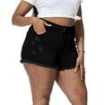 thumbnail image 3 of Gocolloa Women Plus Size Jean Shorts Sexy Stretchy High Waisted Frayed Raw Hem Denim Shorts Black 16W, 3 of 5