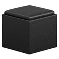 thumbnail image 3 of Simpli Home Rockwood 17 inch Wide Contemporary Square Cube Storage Ottoman with Tray in Distressed Black Vegan Faux Leather, Assembled, 3 of 12