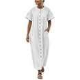 thumbnail image 3 of Noric Women Short Sleeve Maxi Dresses Casual Crew Neck Button Down Front with Pockets Loose Fit Long Dresses, 3 of 8