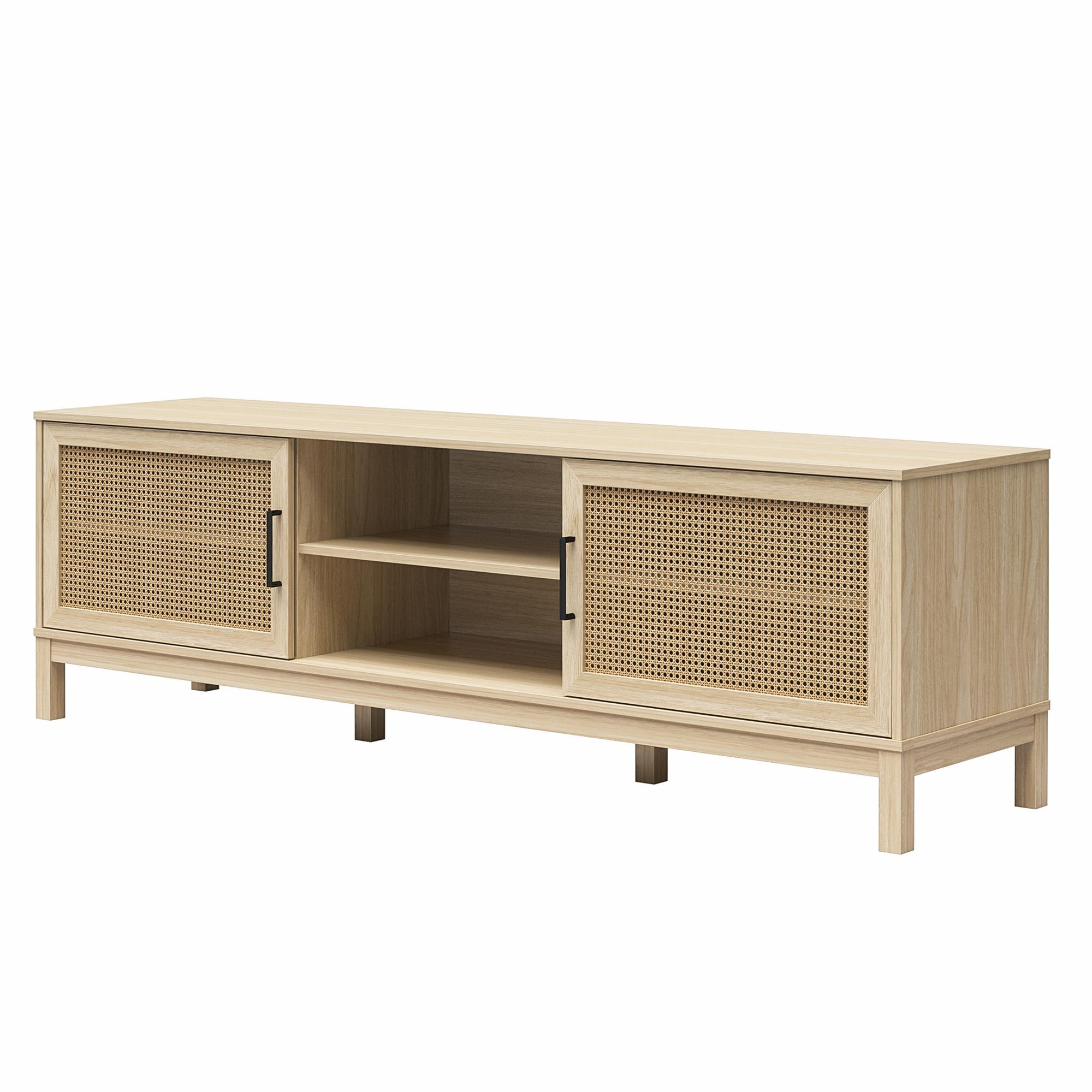 Mainstays Cane TV Stand for TVs up to 85", Spring Pine