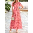 thumbnail image 3 of PRETTYGARDEN Tulle Floral Dress Women Summer Wedding Guest Spring Short Sleeve Maxi Smocked Flowy Beach Party Dresses, 3 of 9