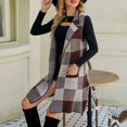 thumbnail image 5 of Baqcunre Women's Plaid Jacquard Knit Mid-Length Sleeveless Vest Cardigan Long Sweaters for Women Cardigan Sweaters for Women Long Cardigans for Women Trendy Womens Sweaters,Brown,M, 5 of 6