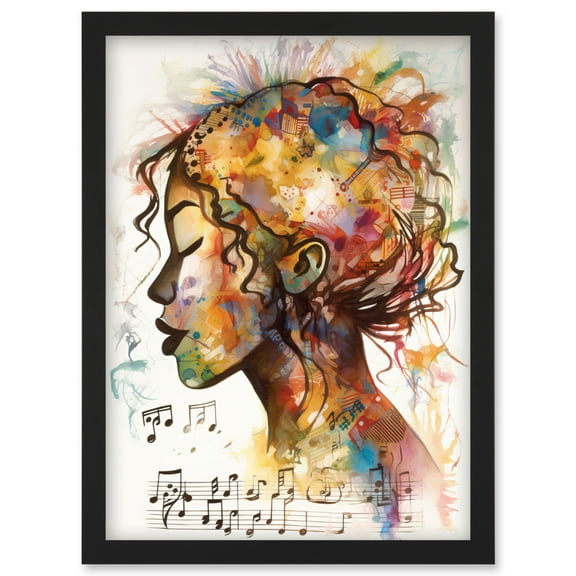 Musical Meditation Synesthesia Woman Listening to Music Modern Watercolour Painting Artwork Framed Wall Art Print A4