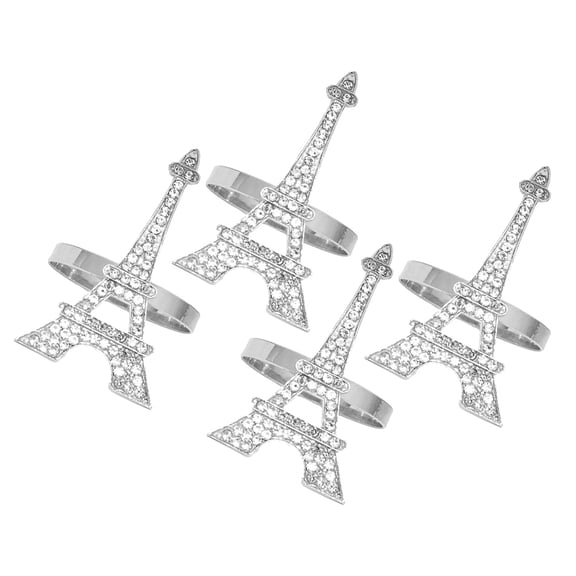 WHAMVOX Eiffel Tower Napkin Rings Decorative Serviette Buckles for Party Use 4pcs Silver Alloy