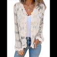 thumbnail image 2 of Blusa de Larga con Botones, Escote en V y Bordado Recortado, Cárdigan de Media Calada Albaricoque L, 2 of 8