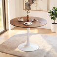 thumbnail image 2 of Tcbosik 39.4" Round Dining Table, Tulip Kitchen Table with Metal Pedestal Base for 4 Person, Walnut & White, 2 of 8