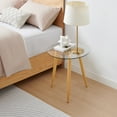 thumbnail image 4 of Danya B. Van Beuren Side Table with Modern Metal Taper Legs and Clear Glass Tabletop - Beech, 4 of 11
