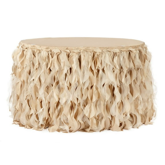 1 Pc, Curly Willow 21Ft Table Skirt - Champagne For Weddings, Quinceaneras, Birthday Celebrations