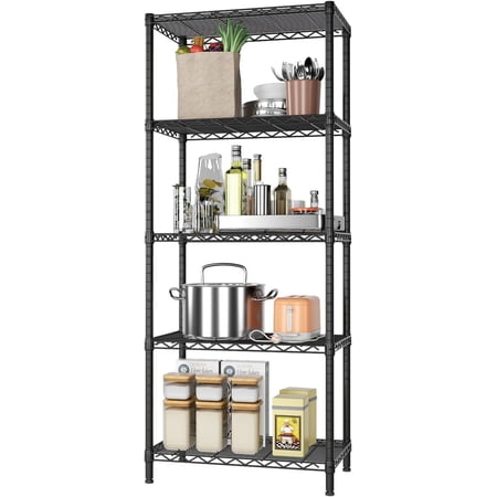 SINGAYE 5 Tier Storage Rack Wire Shelving Unit Storage Shelves Metal for Kitchen Laundry Pantry Closet 1000 Lbs Capacity 14" D x 24" W x 59.5" H Black